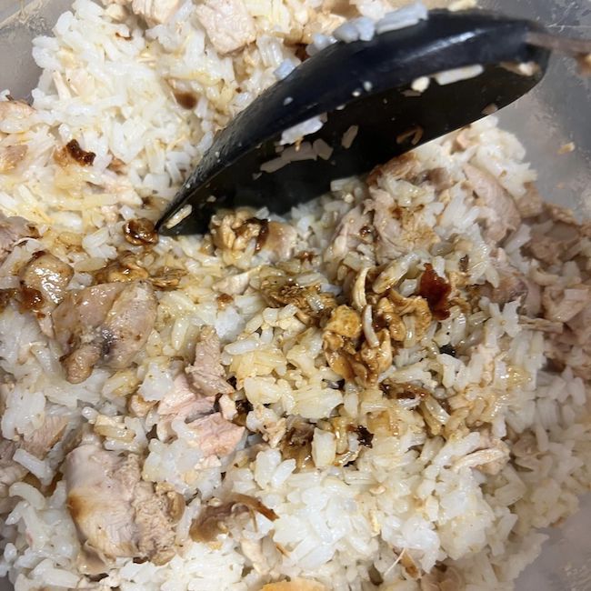 Pet Recipe: Mix the chicken and rice together.